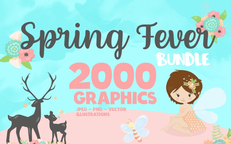 Download Vector "Spring fever bundle 2000 in 1 - Vector Image" / Spring fever bundle 2000 in 1 - Vector Image - Vector на тему графика flowers,floral,graphics,spring,animals,deer,graphic design,clipart bundle,graphic bundle,spring bundle,vector icons,clipart bundle set,fairies,spring animals