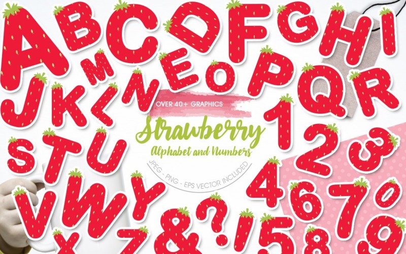 Download Vector "Strawberry Alphabet and Numbers - Vector Image" / Strawberry Alphabet and Numbers - Vector Image - Vector на тему графика cute,alphabet,numbers,kawaii,strawberry