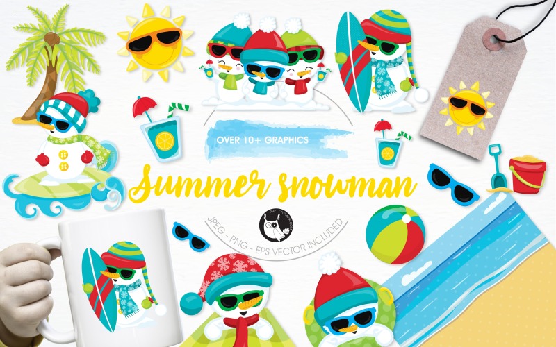 Download Vector "Summer snowman illustration pack - Vector Image" / Summer snowman illustration pack - Vector Image - Vector на тему графика christmas,illustration,summer,vector,graphics,clipart,sun,clip art,icons,ocean,surfing,snowman,sunglasses,eps,prettygrafik,vacation,tanning