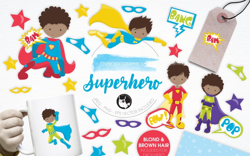 Download Vector "Superhero illustration pack - Vector Image" / Superhero illustration pack - Vector Image - Vector на тему графика illustration,kids,vector,graphics,clipart,clip art,icon,explosions,fly,costume,eps,hero,prettygrafik,boys,super hero