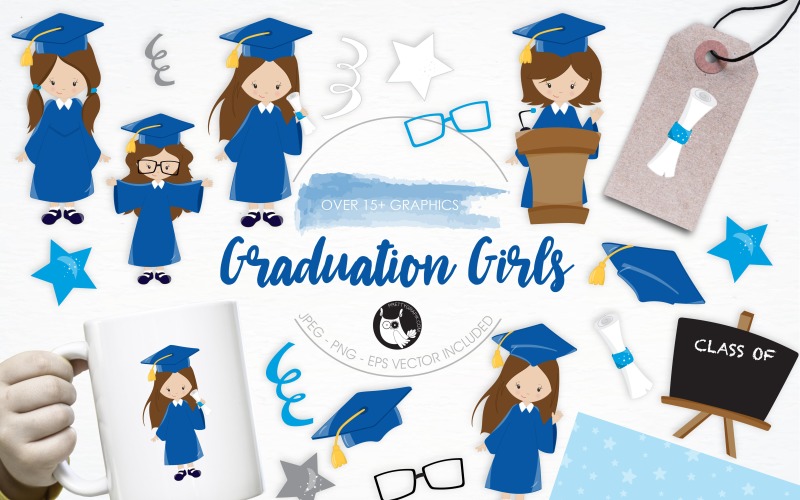 Download Vector "Graduation Girls illustration pack - Vector Image" / Graduation Girls illustration pack - Vector Image - Vector на тему графика illustration,vector,graphics,clipart,clip art,blue,education,school,icon,eps,prettygrafik,girls,diploma,graduation girls,graduates