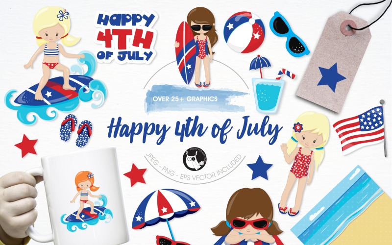 Download Vector "Happy 4th of July illustration pack - Vector Image" / Happy 4th of July illustration pack - Vector Image - Vector на тему графика illustration,summer,vector,graphics,clipart,beach,clip art,icons,flag,surfing,america,sunglasses,usa,eps,prettygrafik,independence day,beachball