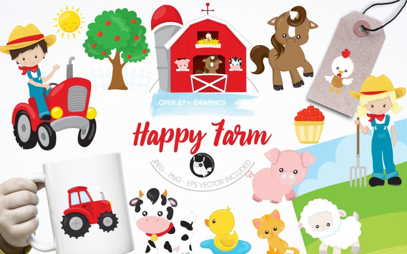 Download Vector "Happy farm graphics &amp; illustrations - Vector Image" / Happy farm graphics &amp; illustrations - Vector Image - Vector на тему графика illustration,scrapbooking,vector,clipart,farm,farming,cow,sheep,cat,horse,chicken,pig,duck,rooster,images,prettygrafik,tractor,barn,farmer
