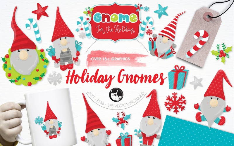 Download Vector "Holiday gnomes illustration pack - Vector Image" / Holiday gnomes illustration pack - Vector Image - Vector на тему графика christmas,illustration,vector,graphics,clipart,holiday,clip art,icons,snowflake,mistletoe,wreath,eps,candy cane,presents,prettygrafik,gnomes
