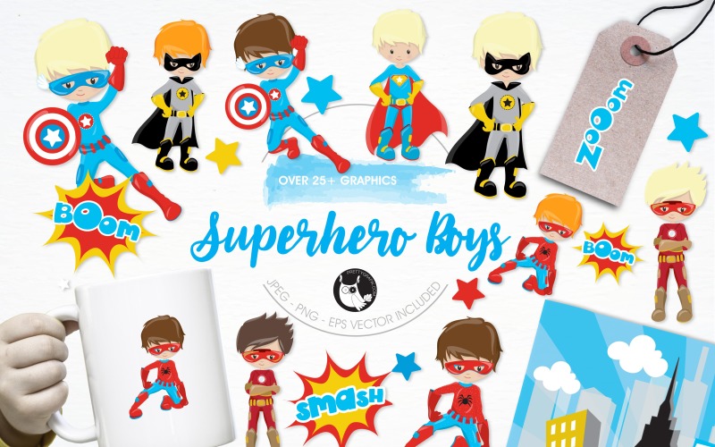Pack d'illustration garçons super-héros - Image vectorielle