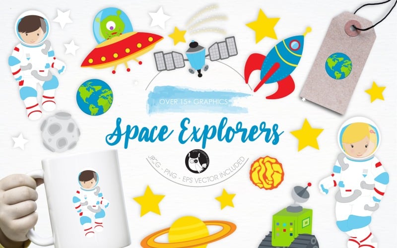 Download Vector "Space Explorers illustration pack - Vector Image" / Space Explorers illustration pack - Vector Image - Vector на тему графика illustration,vector,graphics,clipart,moon,clip art,icon,space,eps,alien,prettygrafik,space explorers,explorers,astronauts,planets