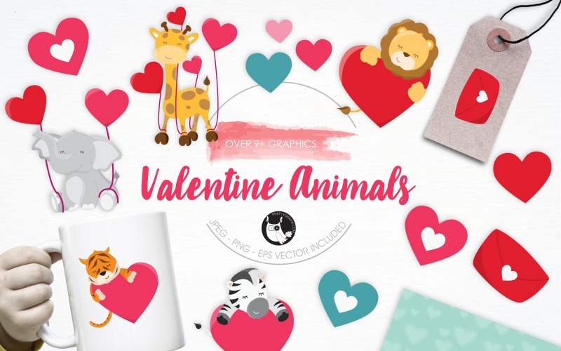 Download Vector "Valentine Animals illustration pack - Vector Image" / Valentine Animals illustration pack - Vector Image - Vector на тему графика illustration,valentines,vector,love,graphics,clipart,hearts,clip art,animals,icon,eps,balloons,prettygrafik,love letters,valentine animals