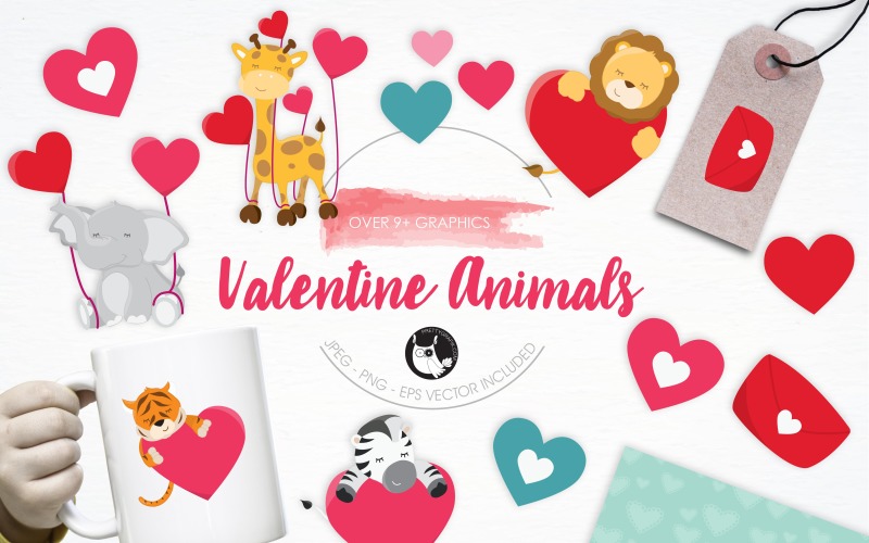 Valentine zvířata ilustrace pack - vektorový obrázek