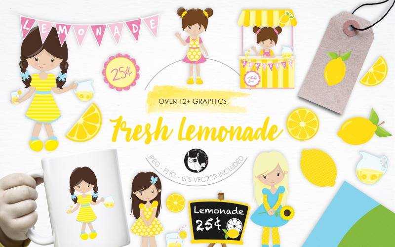 Download Vector "Fresh Lemonade illustration pack - Vector Image" / Fresh Lemonade illustration pack - Vector Image - Vector на тему графика illustration,vector,graphics,clipart,fresh,clip art,yellow,drinks,icon,lemon,eps,prettygrafik,girls,fresh lemonade,lemonade