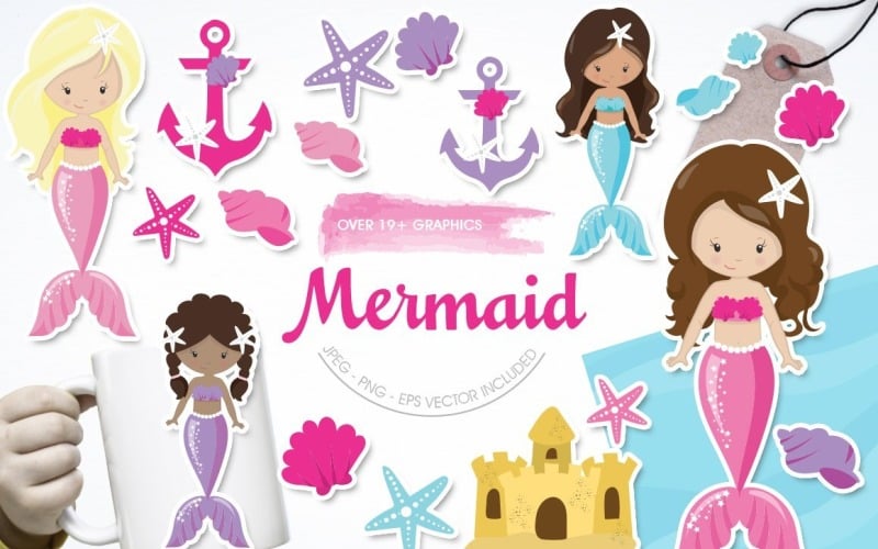 Download Vector "Mermaid - Vector Image" / Mermaid - Vector Image - Vector на тему графика scrapbook,scrapbooking,clipart,clip art,ocean,castle,prettygrafik,mermaid clipart,mermaids,vector art,sea shell