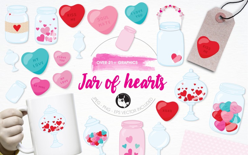 Pack d'illustration pot de coeurs - Image vectorielle
