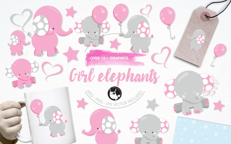 Paquete de ilustraciones de elefante de niña - Imagen vectorial