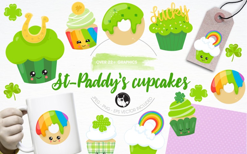 Download Vector "St-Patrick treats illustration pack - Vector Image" / St-Patrick treats illustration pack - Vector Image - Vector на тему графика illustration,vector,graphics,clipart,rainbow,clip art,icons,donut,dessert,cupcake,clover,shamrock,eps,prettygrafik,treats,horseshoe,st-patricks day