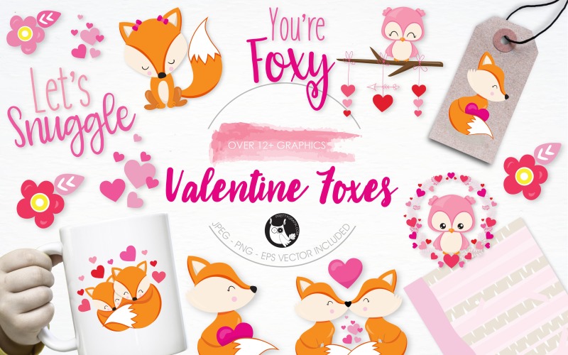 Download Vector "Valentine foxes illustration pack - Vector Image" / Valentine foxes illustration pack - Vector Image - Vector на тему графика illustration,heart,flowers,vector,love,graphics,clipart,clip art,icons,owl,valentines day,eps,fox,prettygrafik