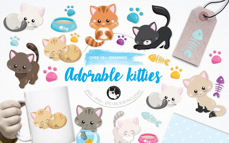 Download Vector "Adorable kitties illustration pack - Vector Image" / Adorable kitties illustration pack - Vector Image - Vector на тему графика illustration,food,vector,graphics,clipart,clip art,icons,cat,pet,eps,prettygrafik,kitty,fish bone,paw print