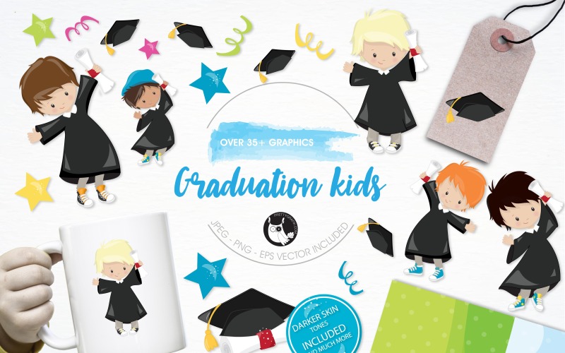 Afstuderen kinderen illustratie pack - Vector afbeelding