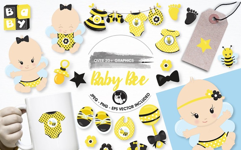 Download Vector "Baby bee graphics and illustrations - Vector Image" / Baby bee graphics and illustrations - Vector Image - Vector на тему графика illustration,scrapbooking,vector,graphics,clipart,clip art,bottle,icons,bee,eps,images,prettygrafik,pacifier,baby shower,baby girl,baby bee,honey bee,bib
