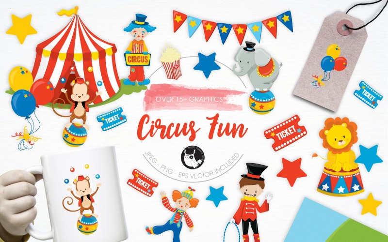 Download Vector "Circus Fun illustration pack - Vector Image" / Circus Fun illustration pack - Vector Image - Vector на тему графика fun,illustration,vector,graphics,clipart,clip art,icon,show,eps,lion,balloons,prettygrafik,circus fun,circus,clown