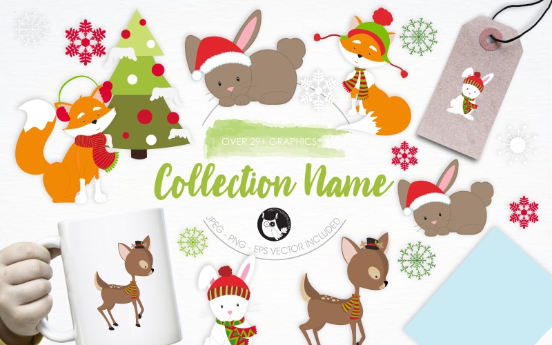 Download Vector "Collection Name illustration pack - Vector Image" / Collection Name illustration pack - Vector Image - Vector на тему графика christmas,illustration,vector,collection,graphics,clipart,clip art,animals,icon,rabbit,eps,fox,prettygrafik,snow flakes,collection name