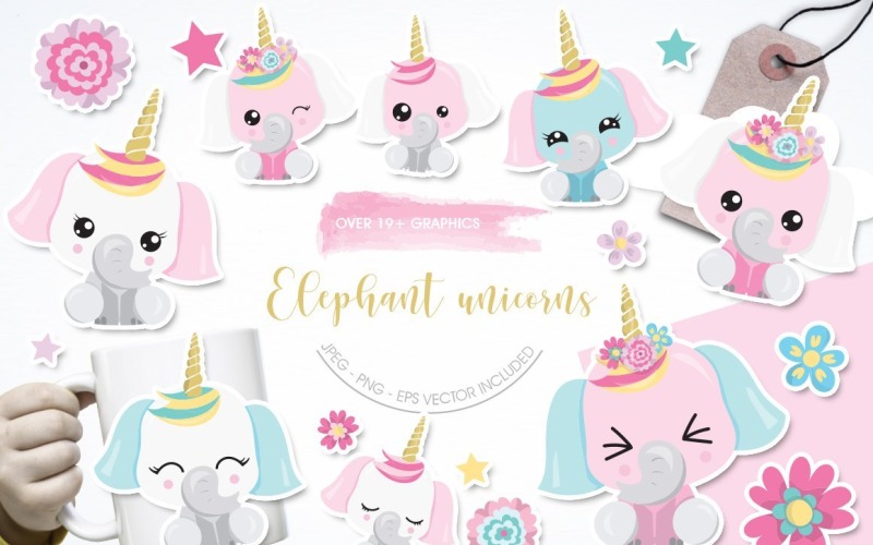 Elefante unicórnios - imagem vetorial