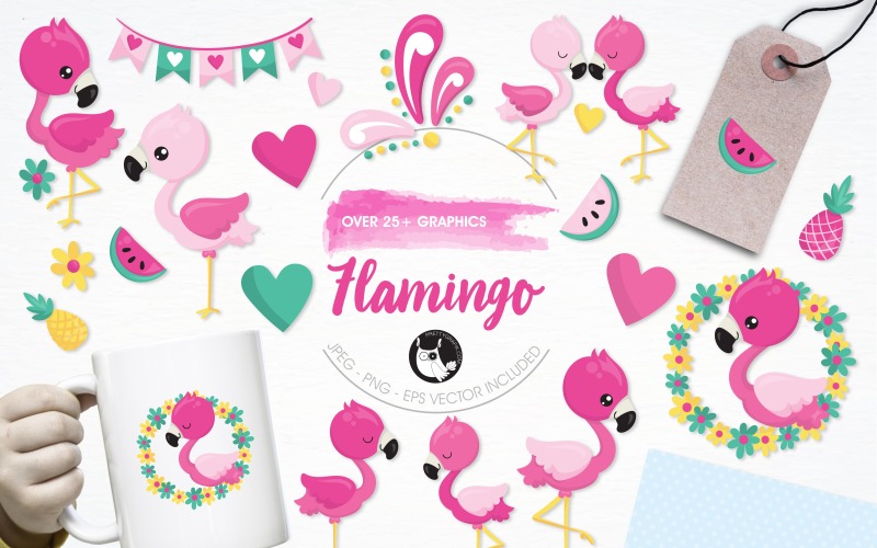 Download Vector "Flamingo illustration pack - Vector Image" / Flamingo illustration pack - Vector Image - Vector на тему графика illustration,heart,vector,graphics,clipart,clip art,icons,pineapple,watermelon,valentines day,flamingo,eps,prettygrafik