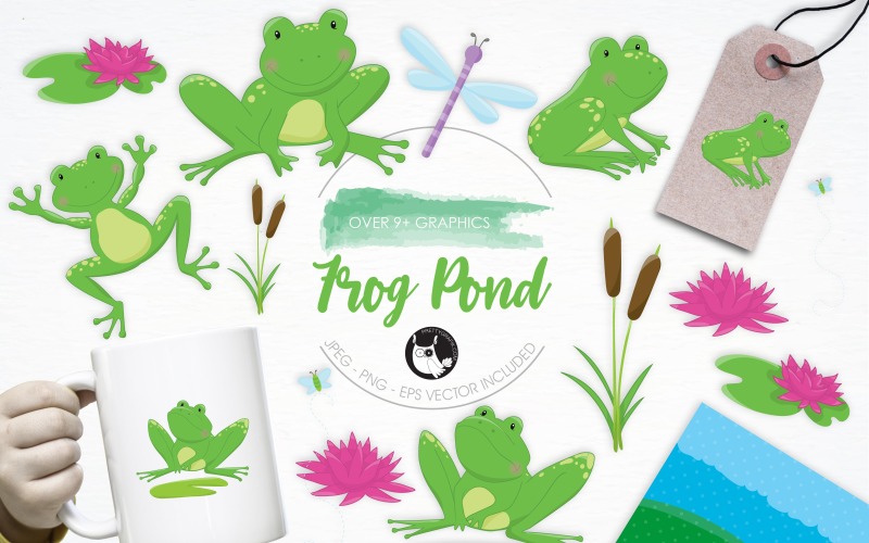 Download Vector "Frog Pond illustration pack - Vector Image" / Frog Pond illustration pack - Vector Image - Vector на тему графика illustration,vector,graphics,clipart,clip art,green,animals,icon,lotus,pond,eps,prettygrafik,frog pond,frogs,dragonfly