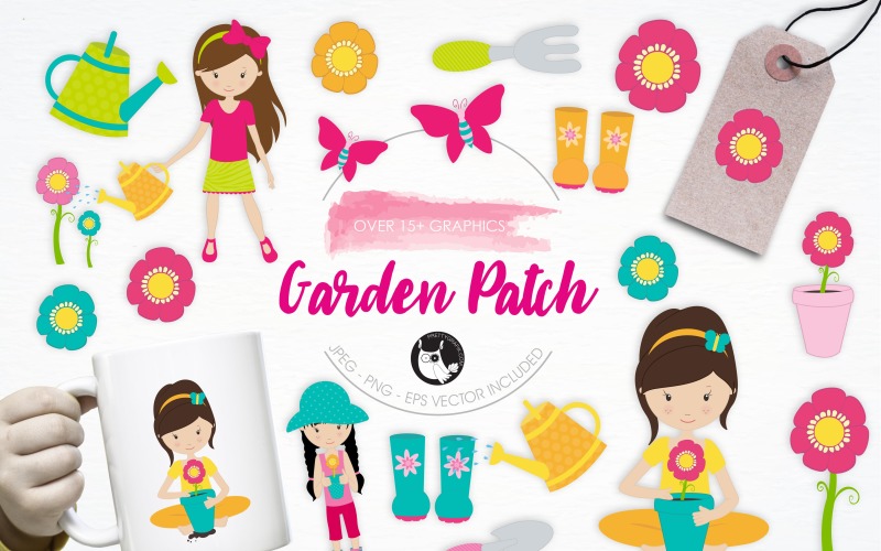 Download Vector "Garden Patch illustration pack - Vector Image" / Garden Patch illustration pack - Vector Image - Vector на тему графика illustration,flowers,vector,graphics,clipart,clip art,plants,icon,garden,eps,prettygrafik,girls,butterflies,garden patch,planting
