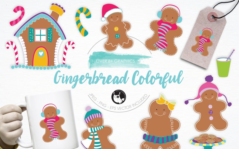 Download Vector "Gingerbread Colorful illustrations - Vector Image" / Gingerbread Colorful illustrations - Vector Image - Vector на тему графика christmas,illustration,vector,graphics,clipart,clip art,colorful,icon,eps,gingerbread,candy cane,prettygrafik,gingerbread man,gingerbread colorful,gingerhouse