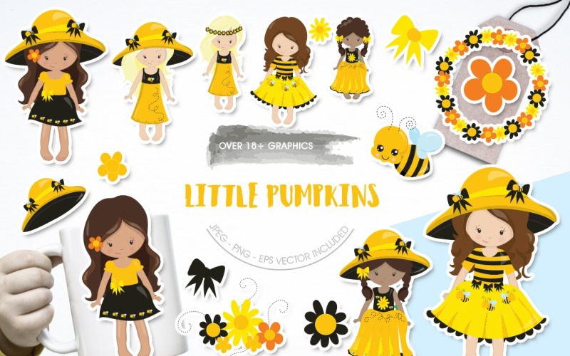 Download Vector "Little Pumpkin - Vector Image" / Little Pumpkin - Vector Image - Vector на тему графика scrapbook,scrapbooking,flowers,clipart,clip art,yellow,ribbon,pumpkin,honeycomb,prettygrafik,girls,vector art,honeybees,lillte pumpkin