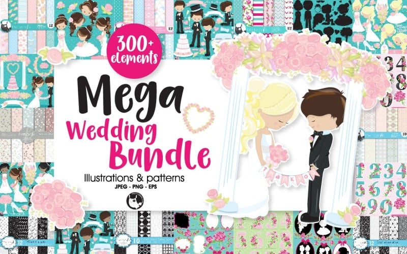 Download Vector "Mega Wedding Bundle, 300+ elements - Vector Image" / Mega Wedding Bundle, 300+ elements - Vector Image - Vector на тему графика wedding,illustration,flowers,vector,floral,art,bride,pattern,groom,cliparts,bridesmaids,floral pattern