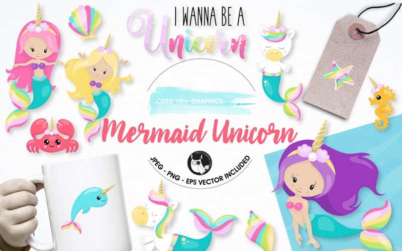 Mermaid unicorn graphic illustration - Vector Image