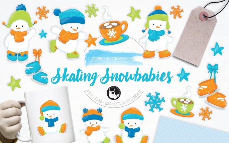 Набор иллюстраций Snowbabies на коньках - векторное изображение