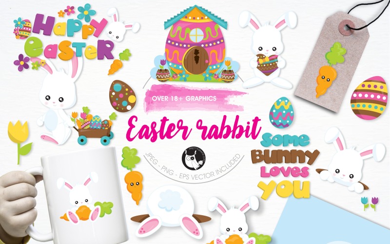 Paquete de ilustración de conejo de Pascua - Imagen vectorial