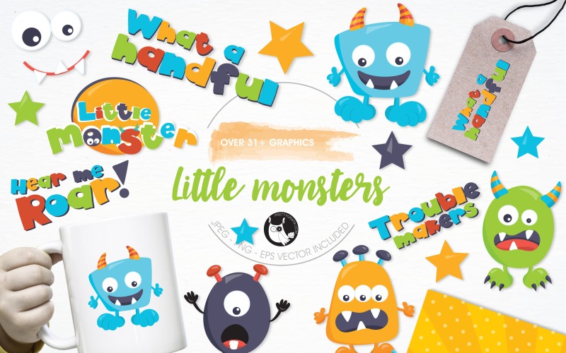 Paquete de ilustraciones de pequeños monstruos - Imagen vectorial