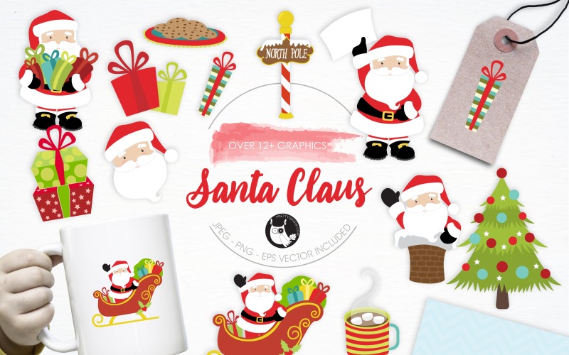 Download Vector "Santa Claus illustration pack - Vector Image" / Santa Claus illustration pack - Vector Image - Vector на тему графика christmas,illustration,vector,graphics,clipart,clip art,santa,icon,gifts,christmas tree,eps,cookies,santa-claus,sleigh,prettygrafik
