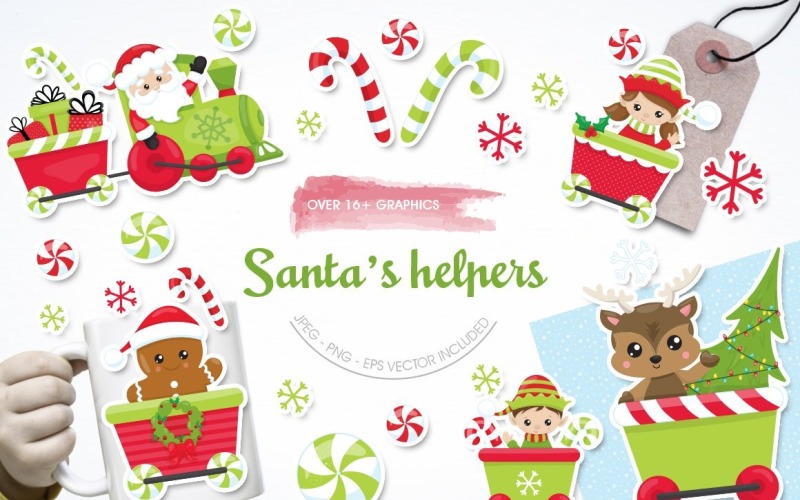 Download Vector "Santa's Helper - Vector Image" / Santa's Helper - Vector Image - Vector на тему графика scrapbook,scrapbooking,clipart,clip art,train,reindeer,santa-claus,candy canes,prettygrafik,christmas clipart,vector art,train clipart,christmas gifts,gingerbread man,christmas elves