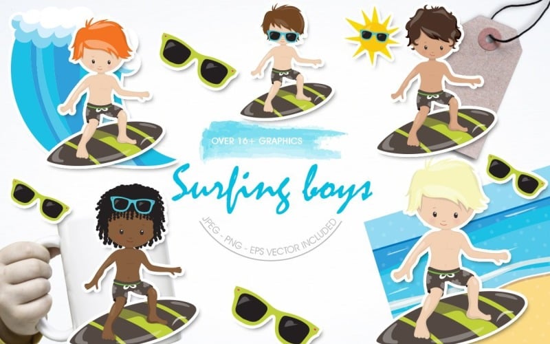 Download Vector "Surfing Boys - Vector Image" / Surfing Boys - Vector Image - Vector на тему графика scrapbook,scrapbooking,clipart,sun,clip art,sea,waves,surfing,surf,prettygrafik,boys,vector art,sunglass