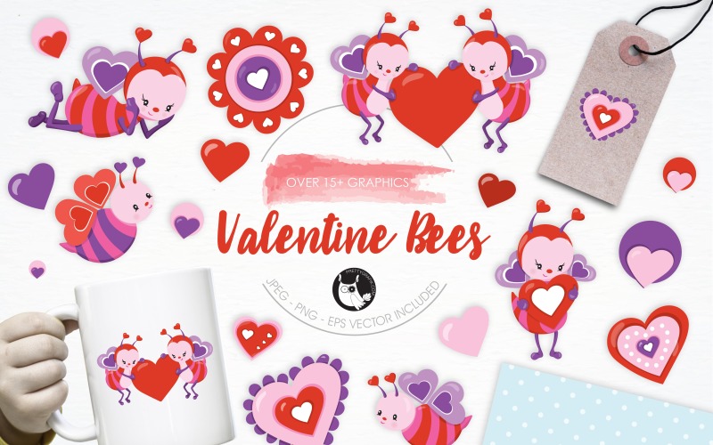 Download Vector "Valentine Bees illustration pack - Vector Image" / Valentine Bees illustration pack - Vector Image - Vector на тему графика illustration,valentines,vector,love,graphics,clipart,hearts,clip art,pink,couple,icon,eps,prettygrafik,bees,valetine bees