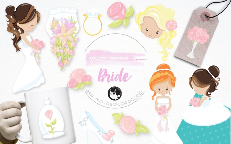 Download Vector "Wedding bride illustration pack - Vector Image" / Wedding bride illustration pack - Vector Image - Vector на тему графика wedding,illustration,flowers,vector,graphics,clipart,clip art,bride,icons,rose,bouquet,eps,dress,marriage,prettygrafik,roses,high heel,cloche,wedding ring