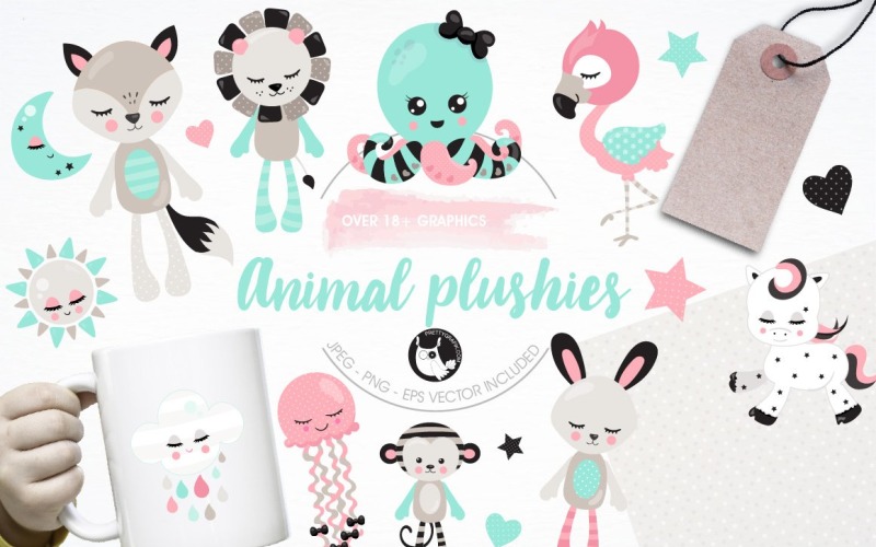 Download Vector "Animal plushies illustration pack - Vector Image" / Animal plushies illustration pack - Vector Image - Vector на тему графика illustration,vector,graphics,clipart,sun,moon,clip art,icons,rain,rabbit,animal,flamingo,eps,lion,fox,octopus,monkey,prettygrafik,sleeping,sleep,plushies,jelly fish,pony