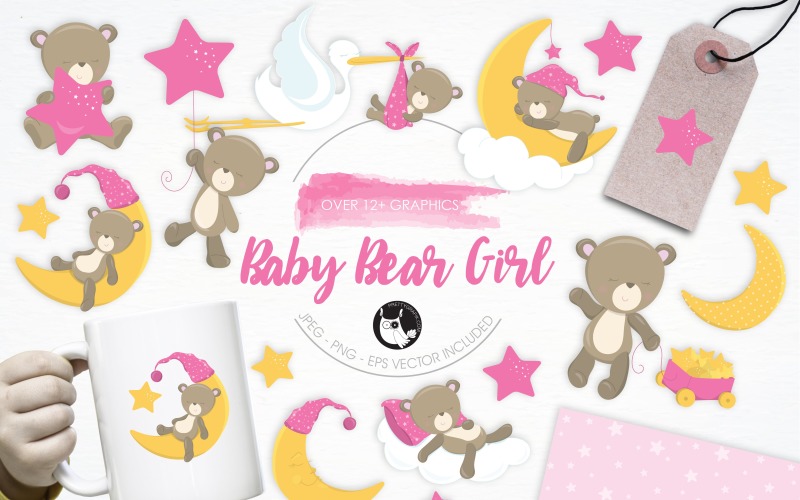 Download Vector "Baby Bear Girl illustration pack - Vector Image" / Baby Bear Girl illustration pack - Vector Image - Vector на тему графика illustration,vector,graphics,clipart,moon,stars,clip art,baby,icon,bear,eps,prettygrafik,girls,sleep,baby bear girls