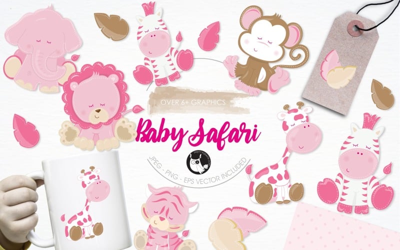 Download Vector "Baby girl safari illustration pack - Vector Image" / Baby girl safari illustration pack - Vector Image - Vector на тему графика illustration,vector,graphics,clipart,clip art,baby,icons,girl,tiger,eps,shower,safari,giraffe,elephant,lion,monkey,zebra,prettygrafik
