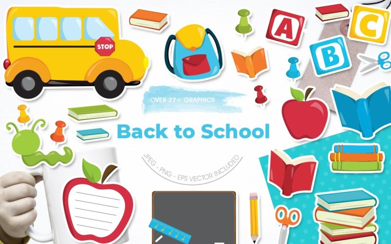 Download Vector "Back to School - Vector Image" / Back to School - Vector Image - Vector на тему графика scrapbook,scrapbooking,clipart,clip art,apple,books,back to school,school bus,scissors,prettygrafik,bags,pencils,vector art,bookworm,school supplies