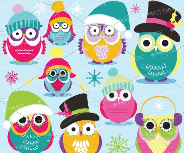 Christmas Owls clipart komercyjny - grafika wektorowa