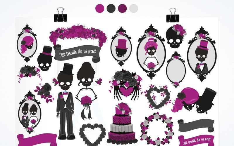 Download Vector "Death do us part - Vector Image" / Death do us part - Vector Image - Vector на тему графика wedding,vector,clipart,clip art,bride,halloween,prettygrafik,skeleton couple,skeleton wedding,groom,wedding cake,wedding clipart