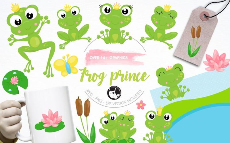Download Vector "Frog prince illustration pack - Vector Image" / Frog prince illustration pack - Vector Image - Vector на тему графика illustration,vector,graphics,clipart,clip art,icons,eps,amphibian,prettygrafik,frog,prince,cattails,lily pads