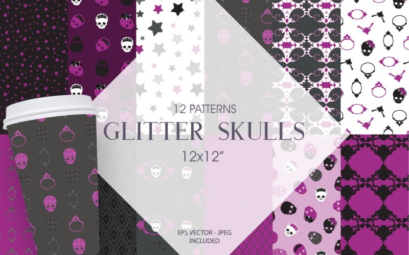Download Vector "Glitter Skulls - Vector Image" / Glitter Skulls - Vector Image - Vector на тему графика halloween,glitter,crown,scrapbook papers,scrapbook pages,prettygrafik,digital paper pack,instant download,digital paper,halloween skull,skulls