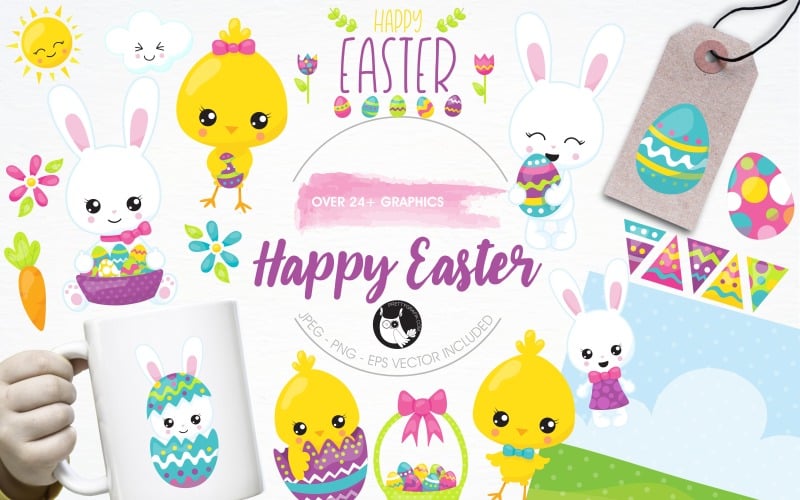 Download Vector "Happy Easter illustration pack - Vector Image" / Happy Easter illustration pack - Vector Image - Vector на тему графика illustration,flowers,vector,chick,graphics,clipart,spring,clip art,icons,rabbit,bunny,easter,eps,carrot,eggs,prettygrafik,chickadee