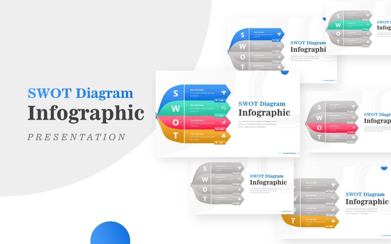 Modelo de PowerPoint de apresentação de infográfico SWOT de camada criativa