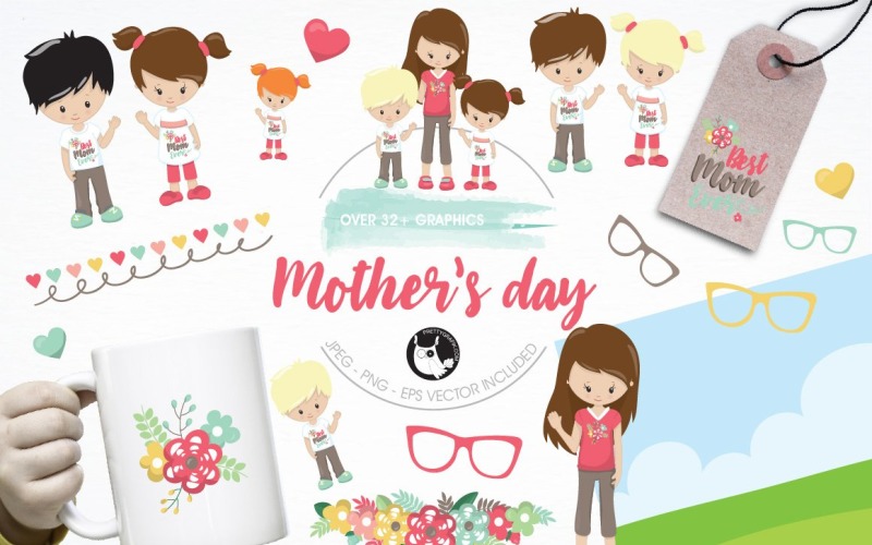 Download Vector "Mother's day illustration pack - Vector Image" / Mother's day illustration pack - Vector Image - Vector на тему графика illustration,kids,children,flowers,vector,floral,love,graphics,clipart,clip art,icons,family,mother,eps,prettygrafik,mothers day,brother,sister